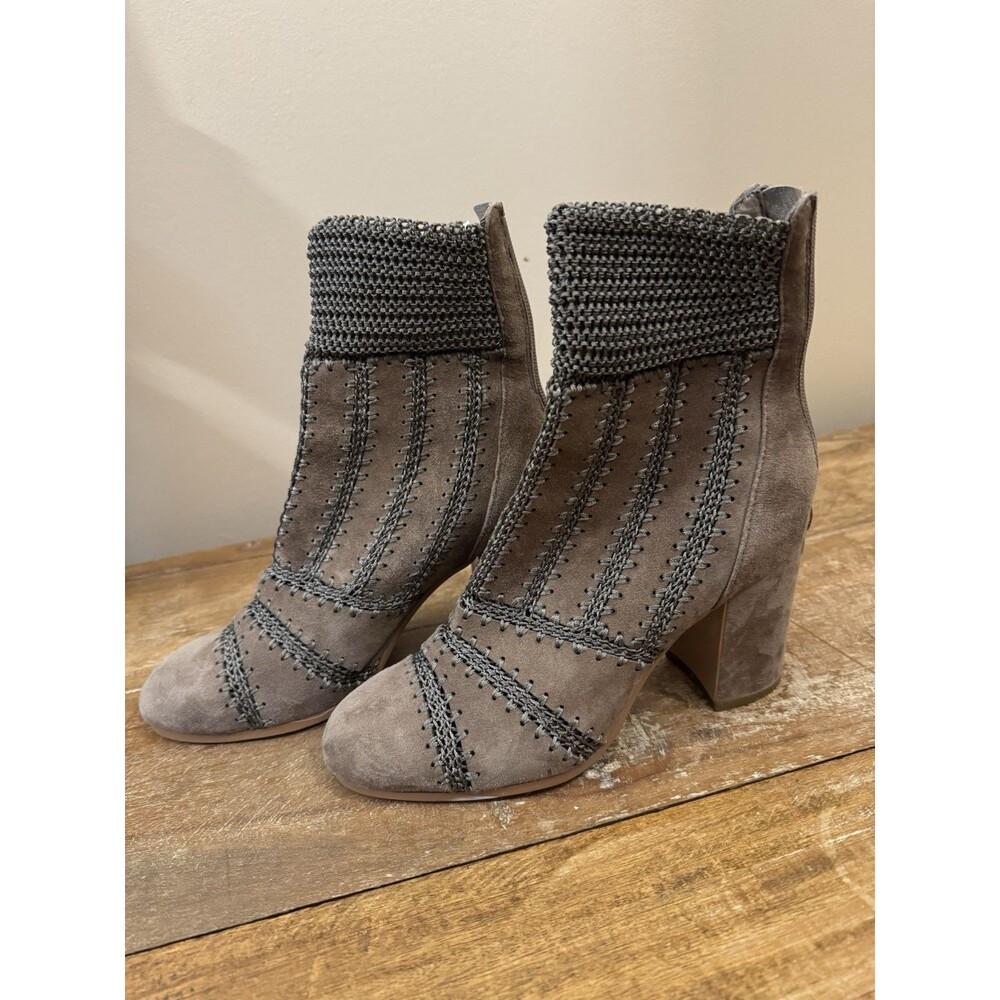 Anthropologie Silent D Boots Washer Suede Heeled 36/ US6 Gray Crochet